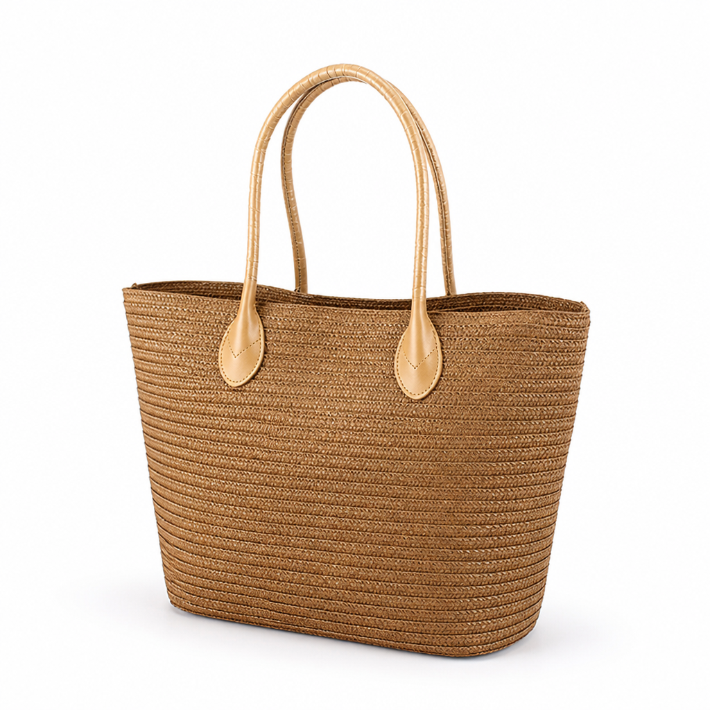 Handwoven Raffia Tote With Reinforced Handles