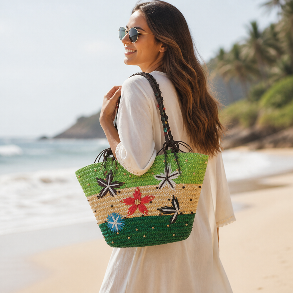Handwoven Straw Beach Bag (Removable Braided Handles)