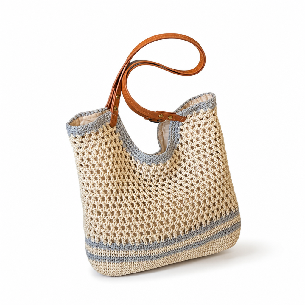 Handwoven Straw Tote With Genuine Leather Handles (Large)