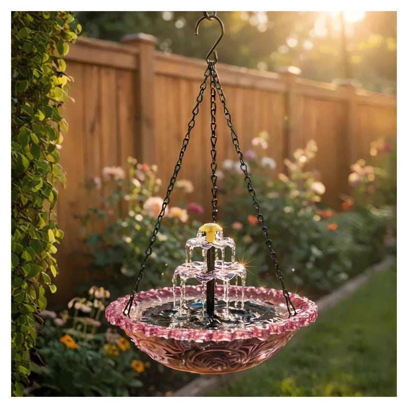 Hanging Bird Bath Solar-Powered Three-Tier Cascade