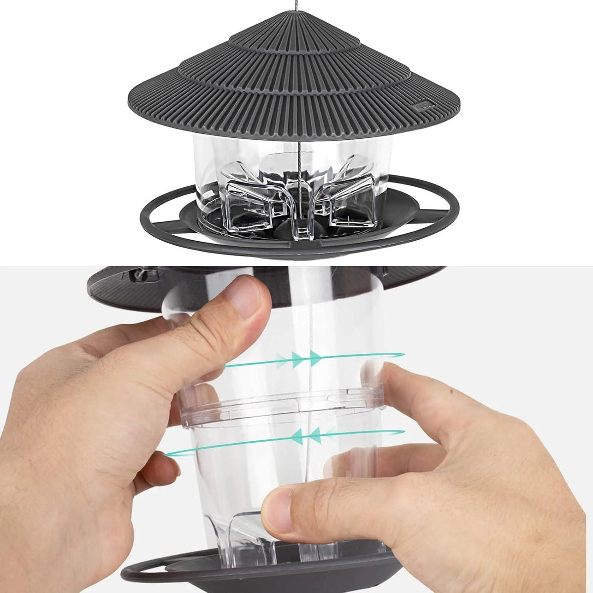 Hanging Bird Feeder Sloped Rain Cover 2.2 lb Capacity Transparent Container
