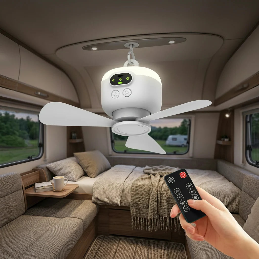 Hanging Camping Fan Rechargeable USB Remote Control LED Light