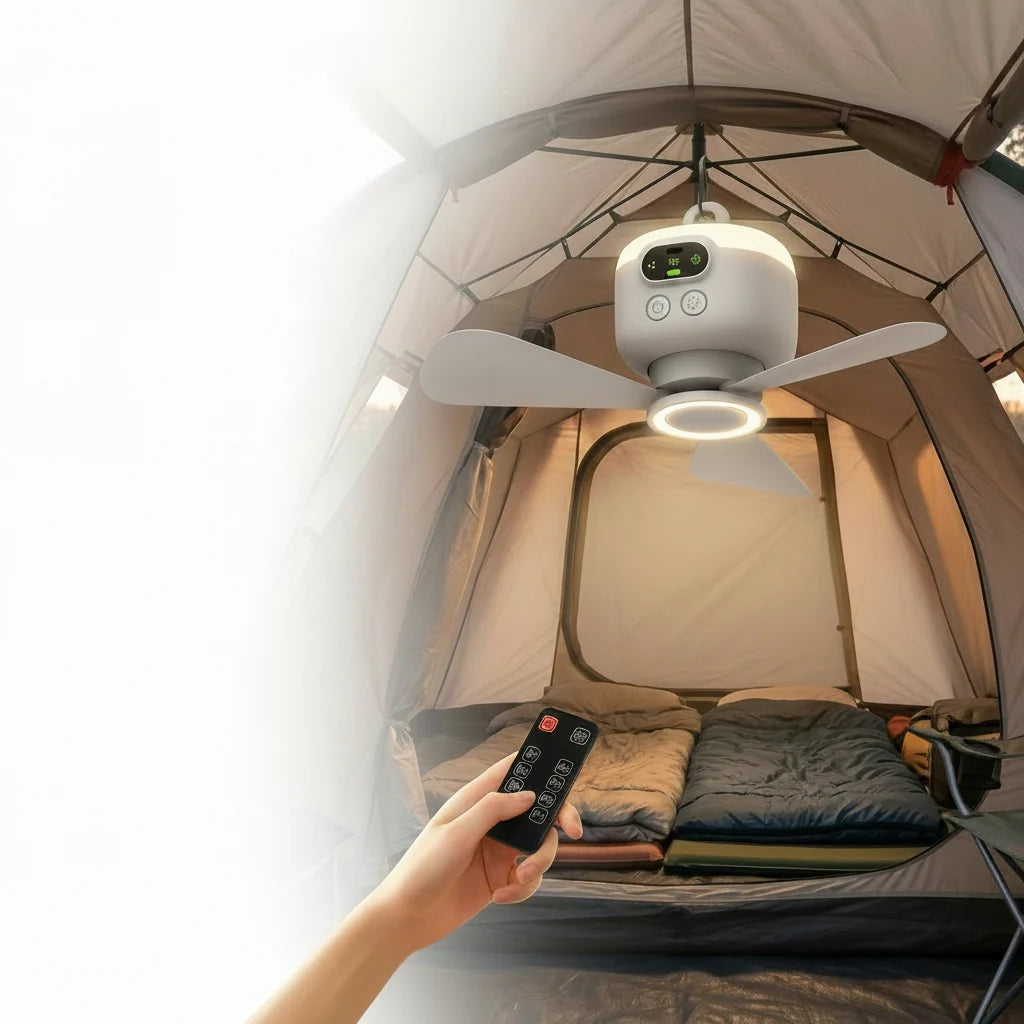 Hanging Camping Fan Rechargeable USB Remote Control LED Light