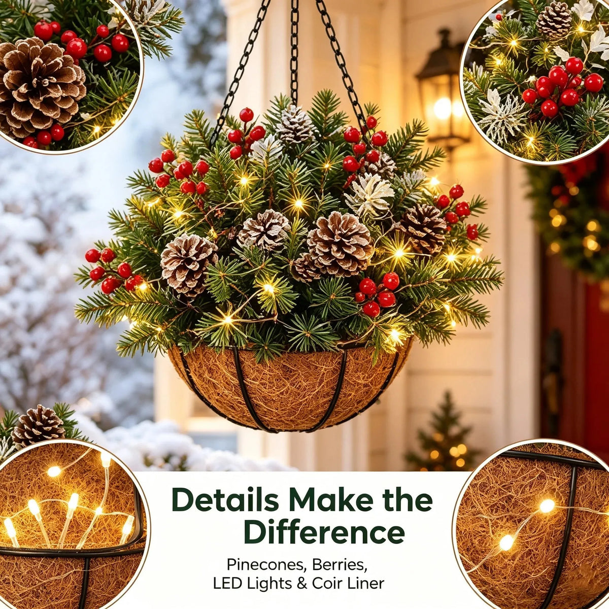 Hanging Christmas Basket Warm White LED Battery-Powered