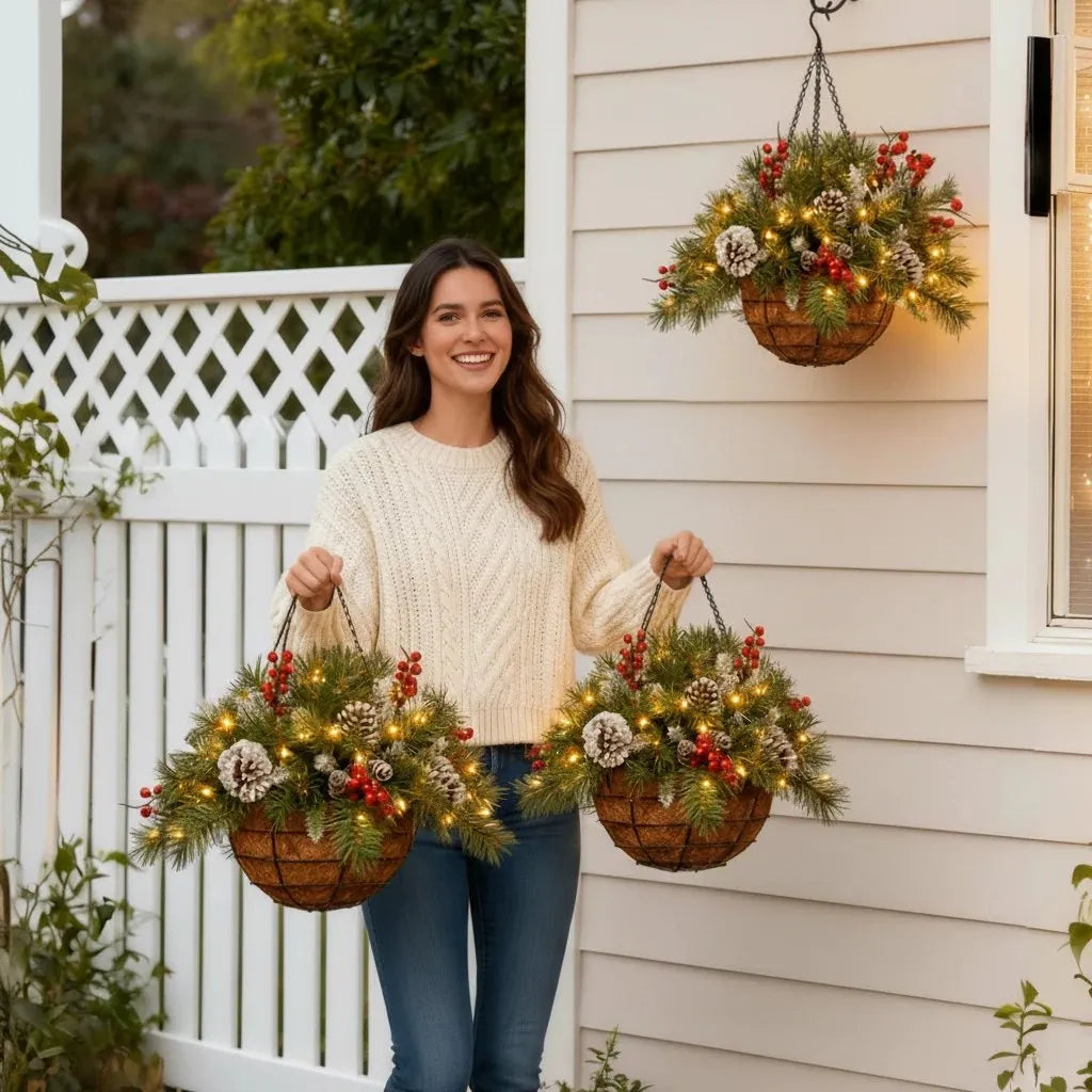 Hanging Christmas Basket Warm White LED Battery-Powered