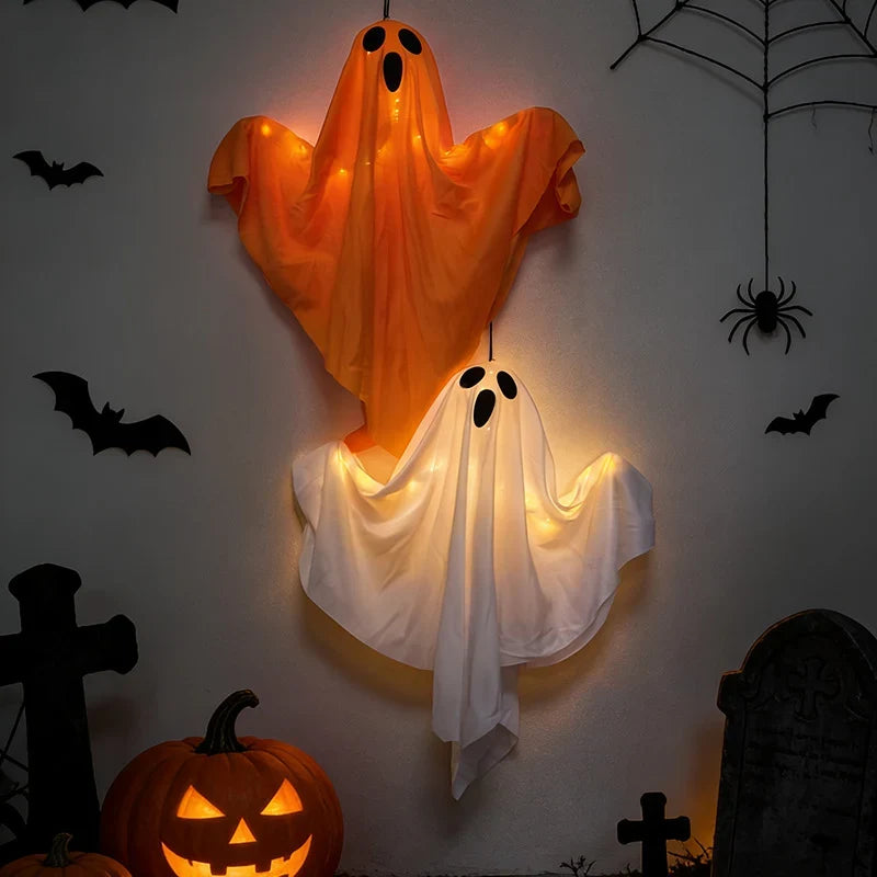 Hanging Ghost Decoration Lightweight Fabric & Warm White LED