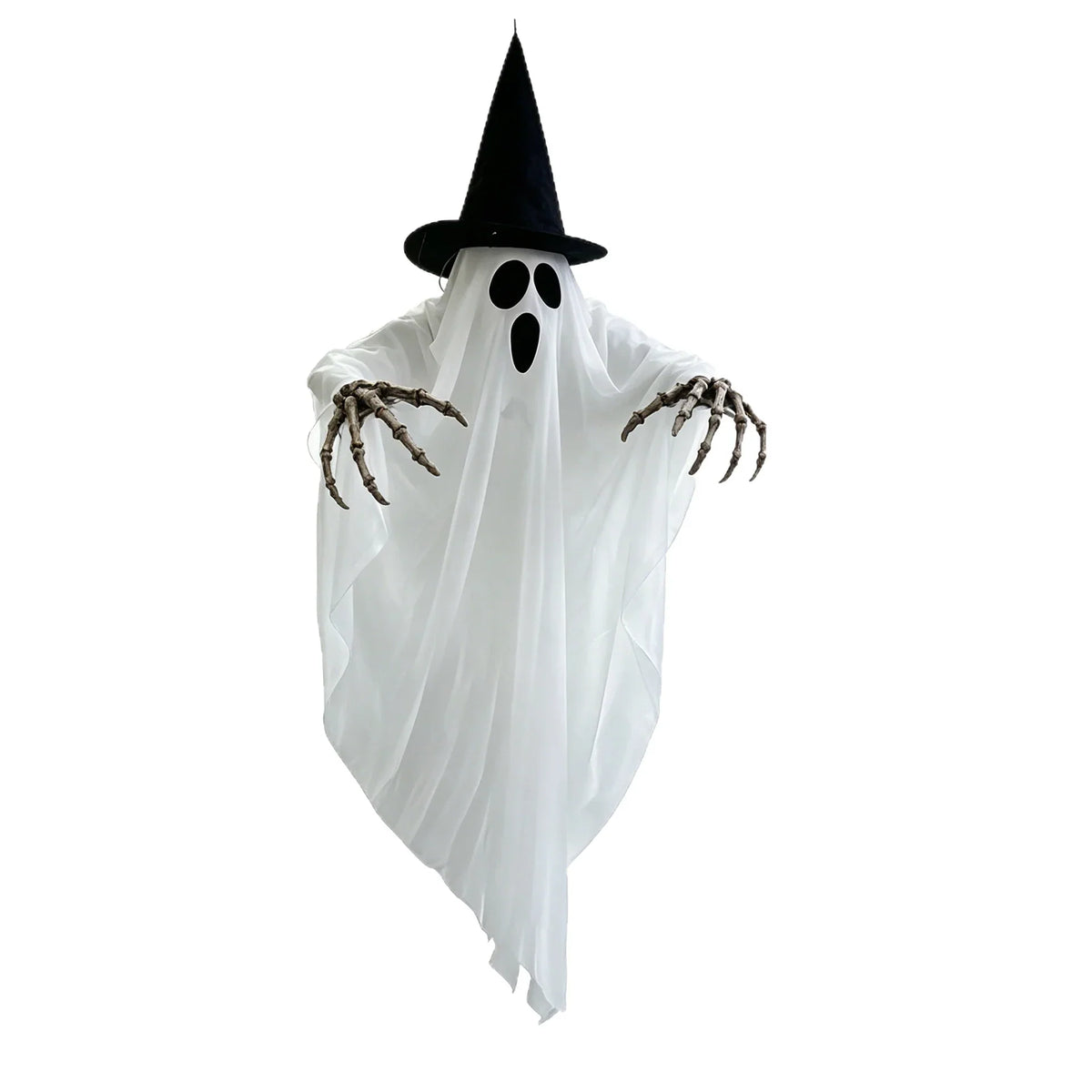 Hanging Ghost LED Witch Hat & Posable Arms