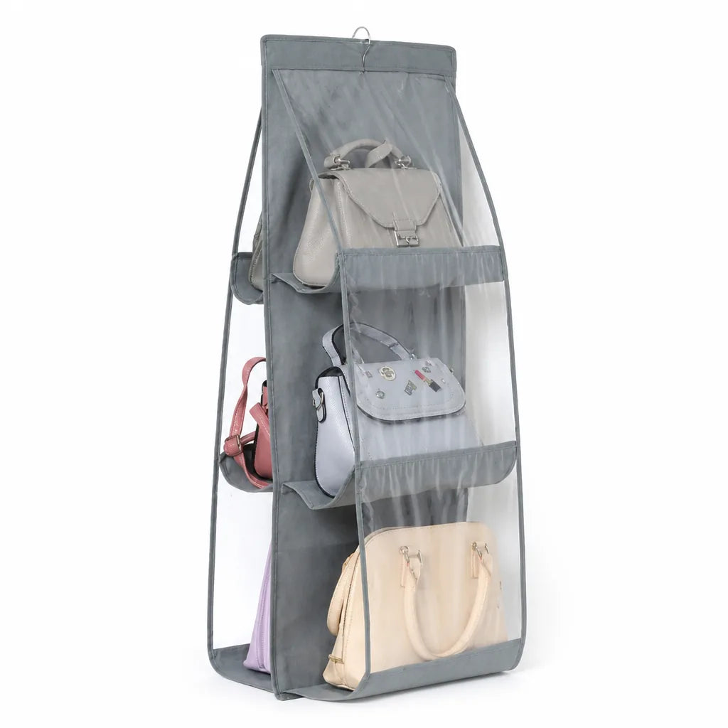 Hanging Handbag Organizer Double-Sided Holds Six Dust-Resistant Fabric