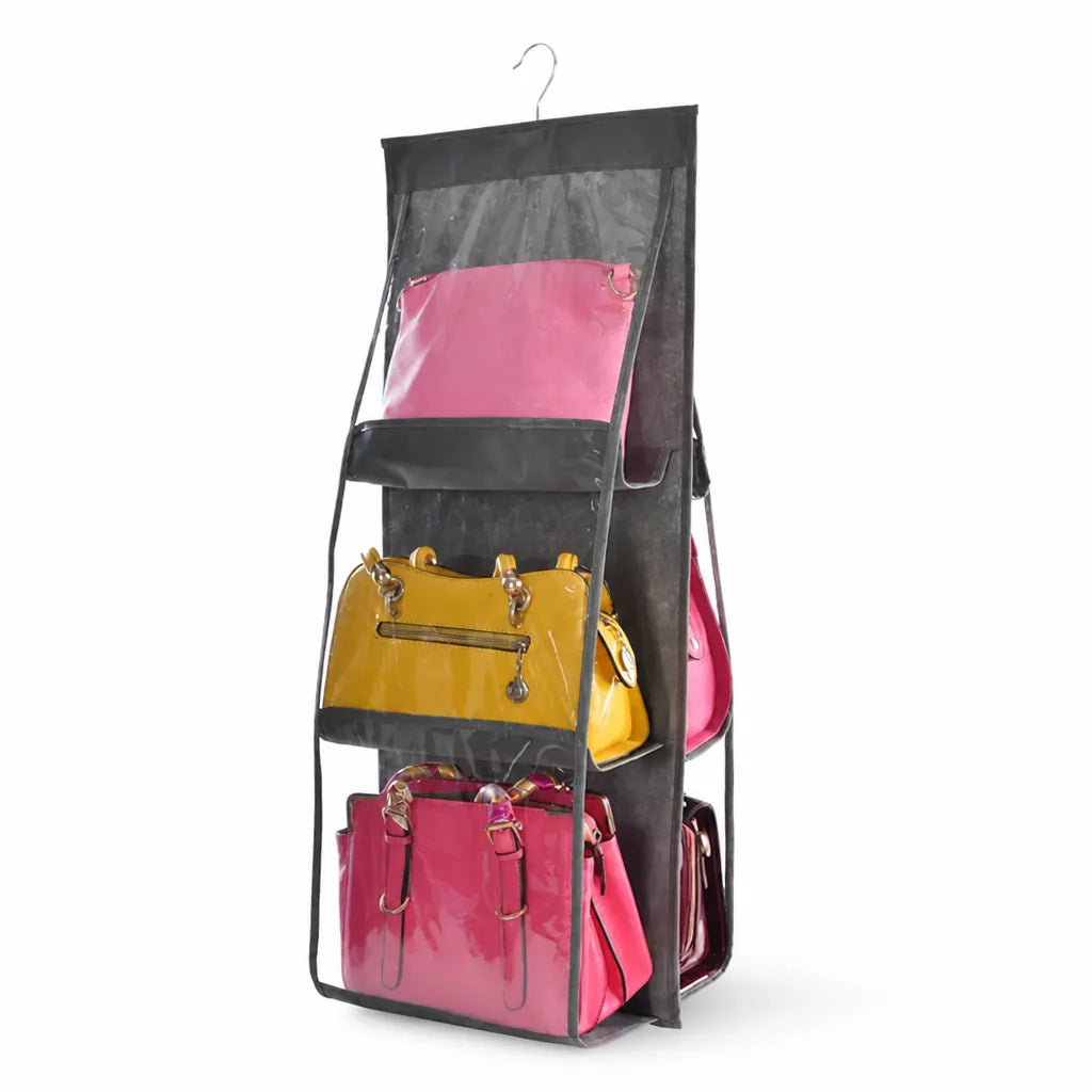 Hanging Handbag Organizer Double-Sided Holds Six Dust-Resistant Fabric