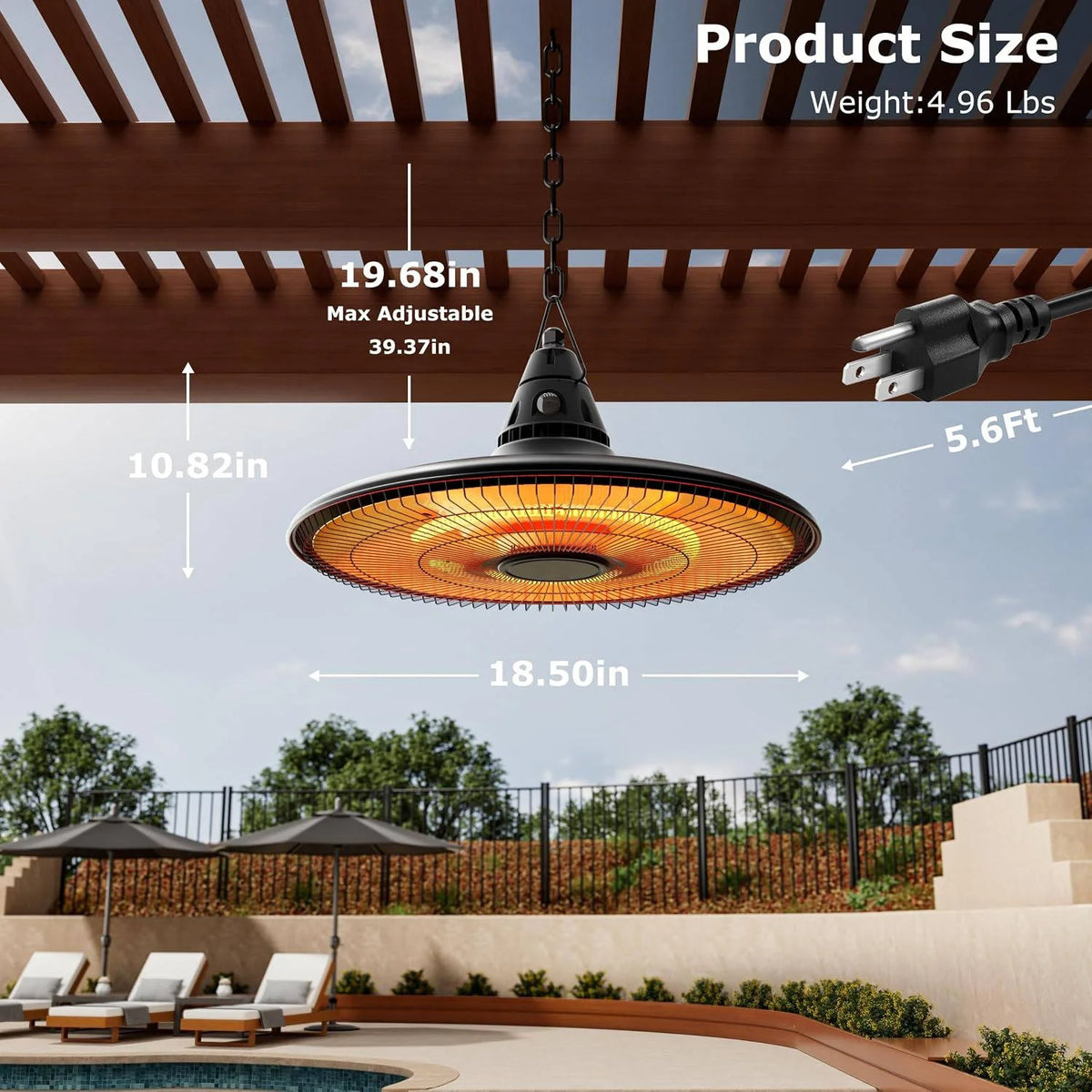 Hanging Patio Heater 1500W Carbon Fiber Remote