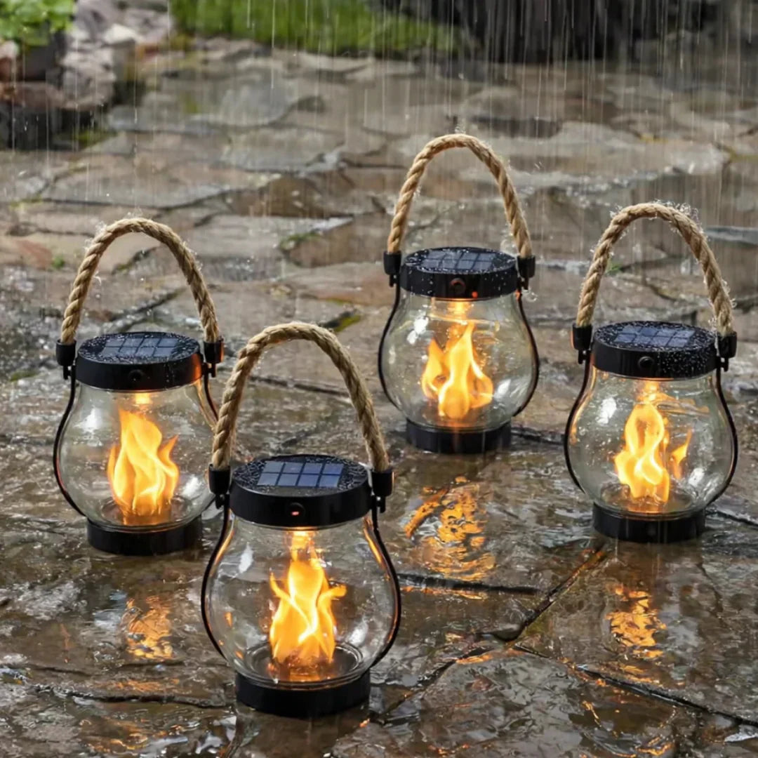 Hanging Solar Lantern Textured Glass Dusk Sensor