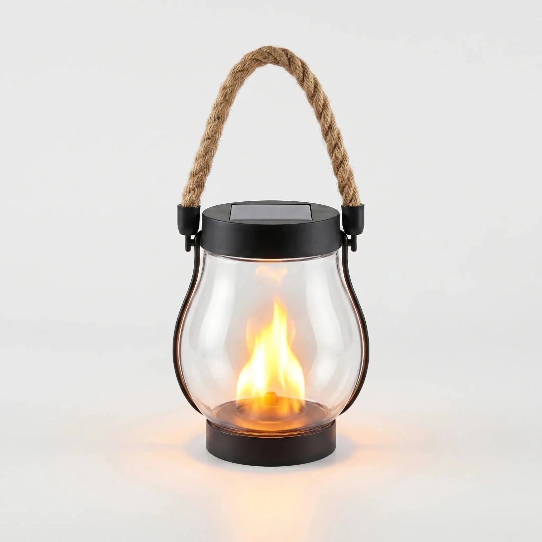 Hanging Solar Lantern Textured Glass Dusk Sensor