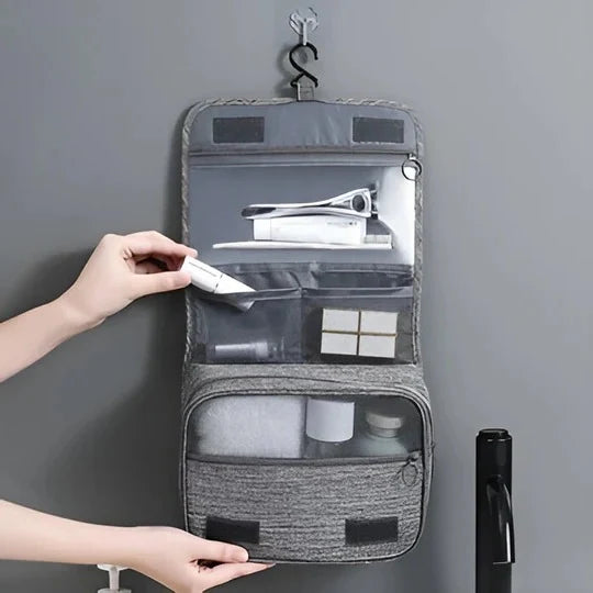 Hanging Toiletry Bag Foldable Zippered Pockets & Hook