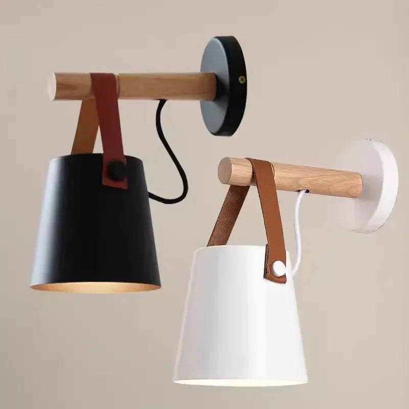 Hanging Wall Lamp Leather Strap Adjustable Height