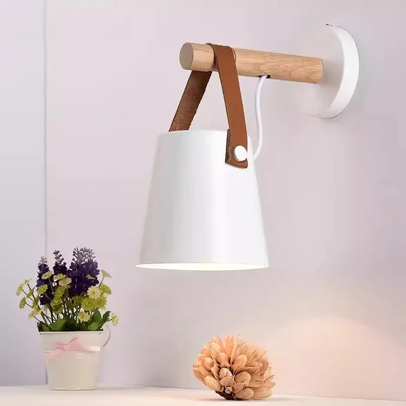 Hanging Wall Lamp Leather Strap Adjustable Height