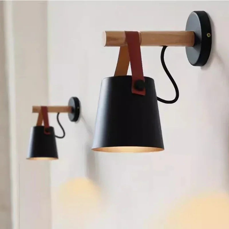 Hanging Wall Lamp Leather Strap Adjustable Height