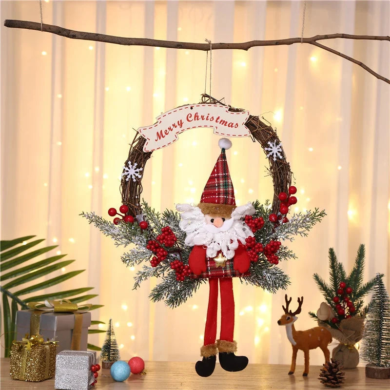 Hanging Wreath Santa & Holly Durable Easy-to-Hang