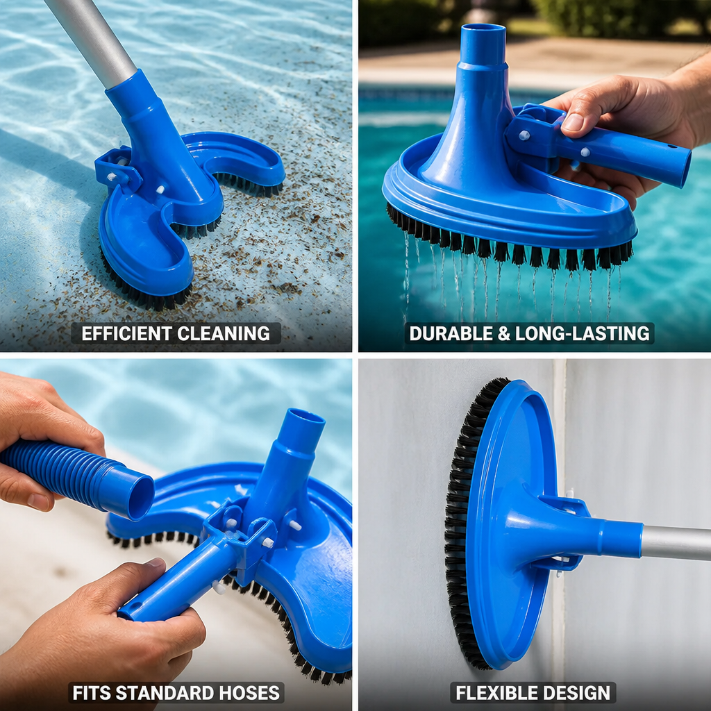 Hard-Bristle Flexible Half-Moon Pool Vacuum Head (Fits 1.2in Hose)