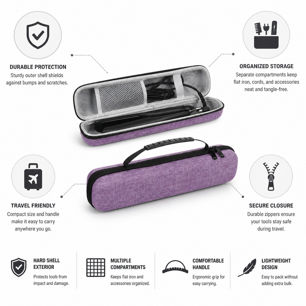 Hard-Shell Organizer Flat Iron Case (Travel-Friendly)