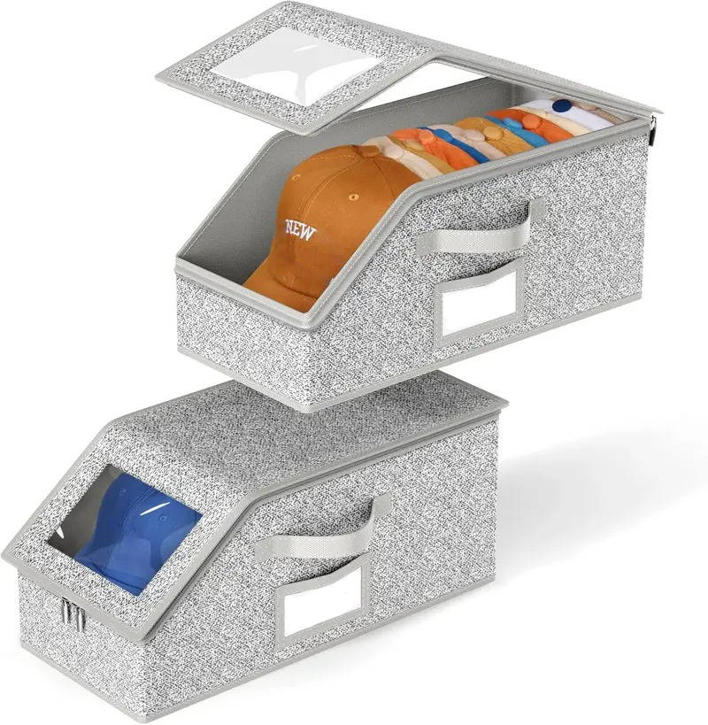 Hat Storage Box Stackable Cardboard Clear Window