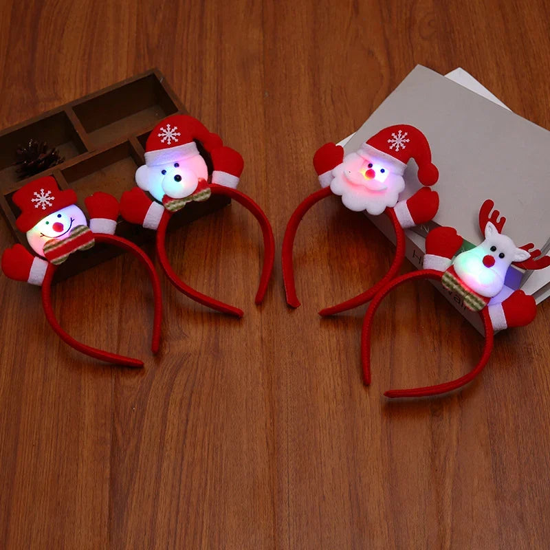Headband Light-Up Santa Soft Fabric & Elastic Fit