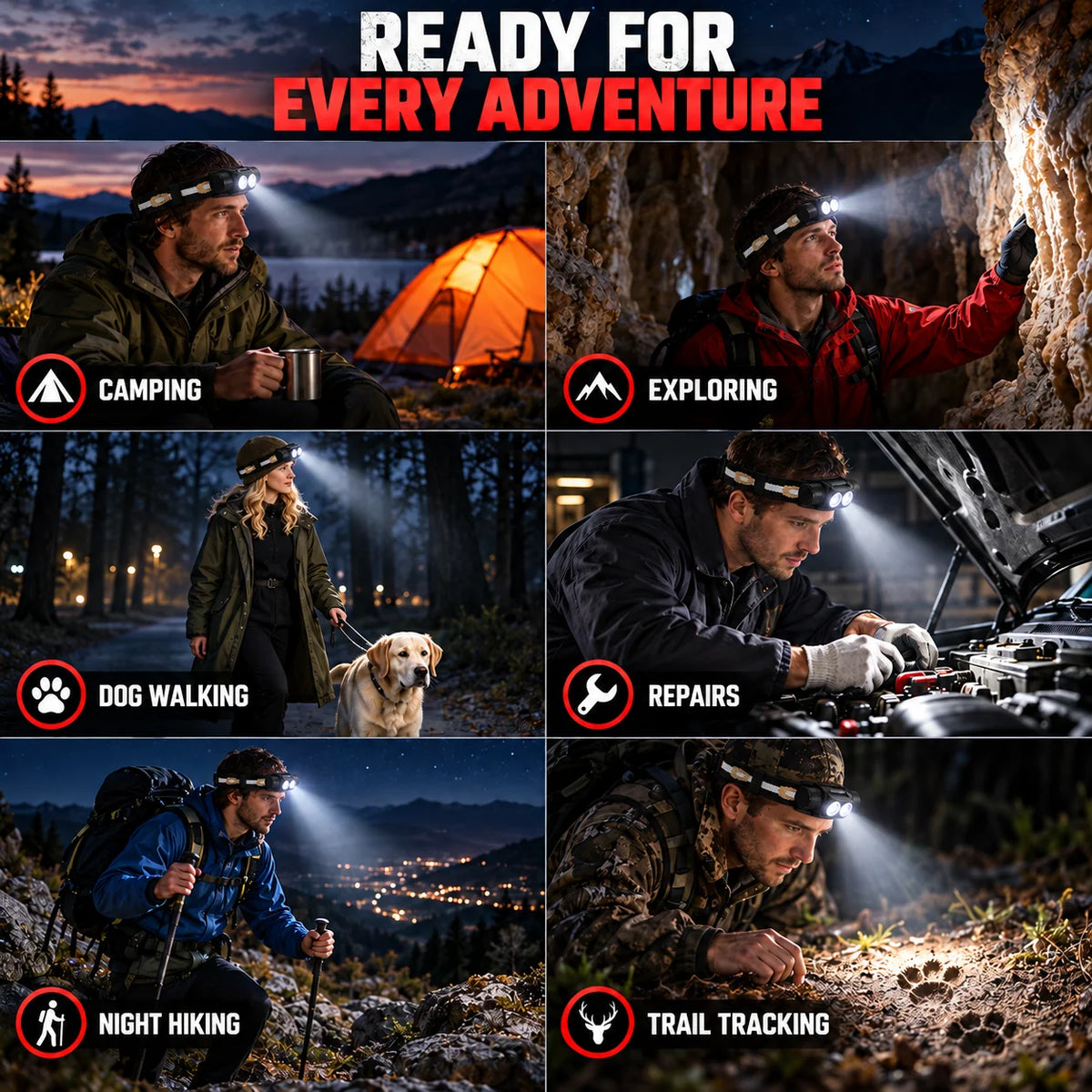 Headlamp 1,000 Lumens Red Light Rechargeable Battery
