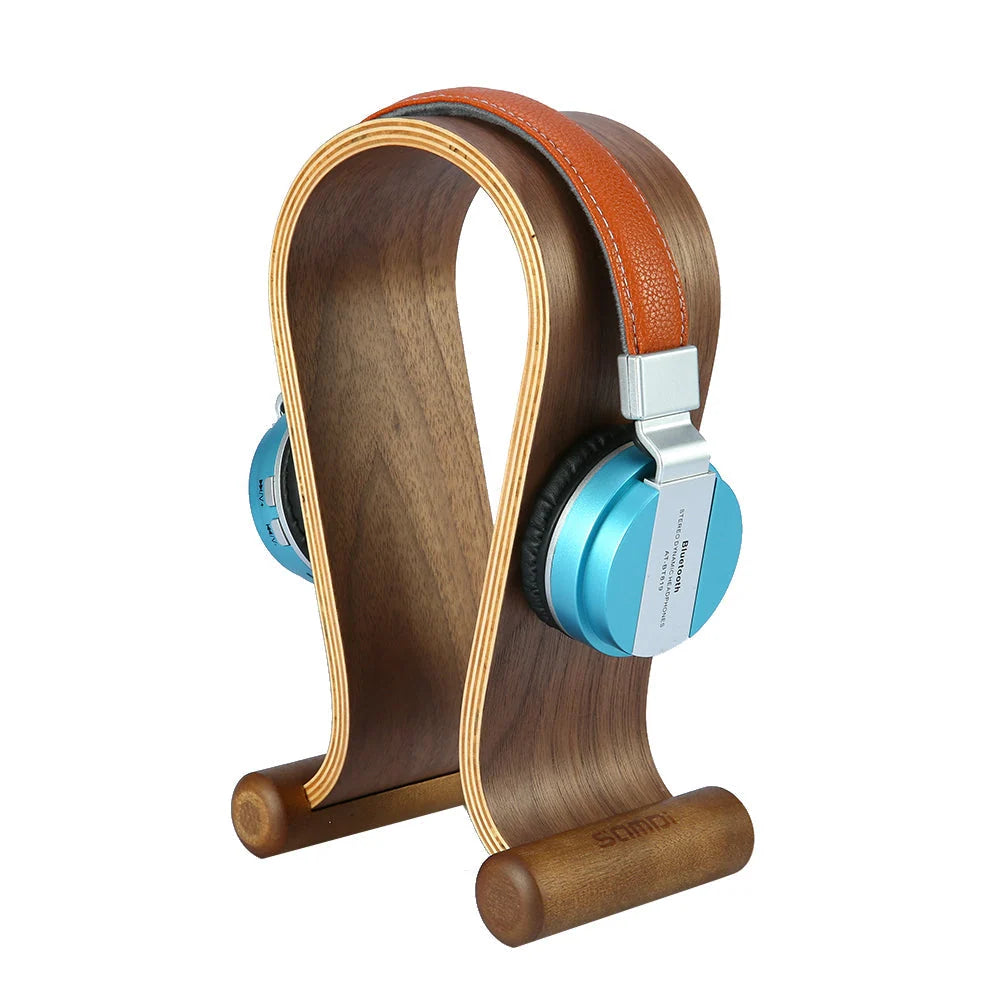 Headphone Stand Walnut Wood Non-Slip Base