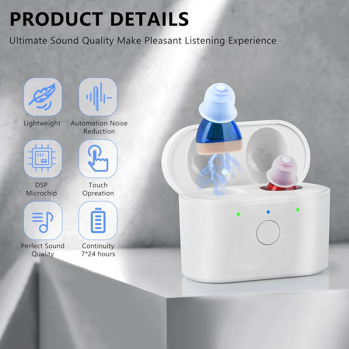 Hearing Aid Rechargeable Bluetooth Noise Cancellation 25-Hour Battery Life