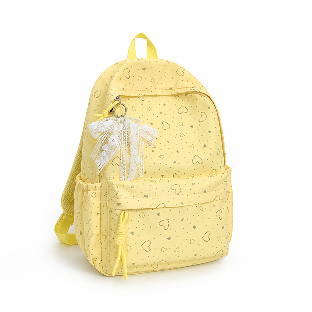 Heart-Patterned Padded Straps School Backpack