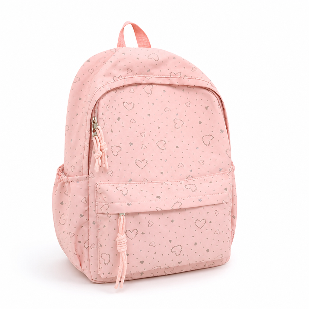 Heart-Patterned Padded Straps School Backpack