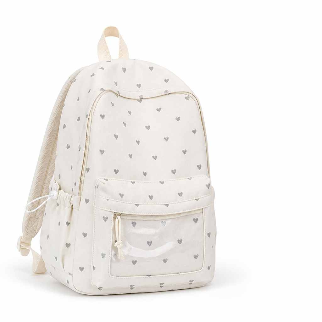 Heart-Patterned Water-Resistant School Backpack (Adjustable Padded Straps)