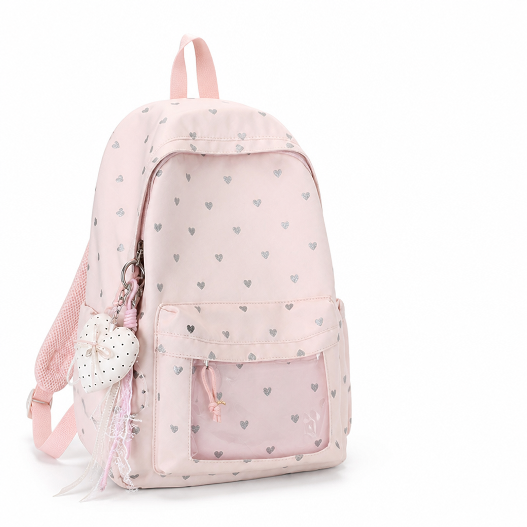 Heart-Patterned Water-Resistant School Backpack (Adjustable Padded Straps)
