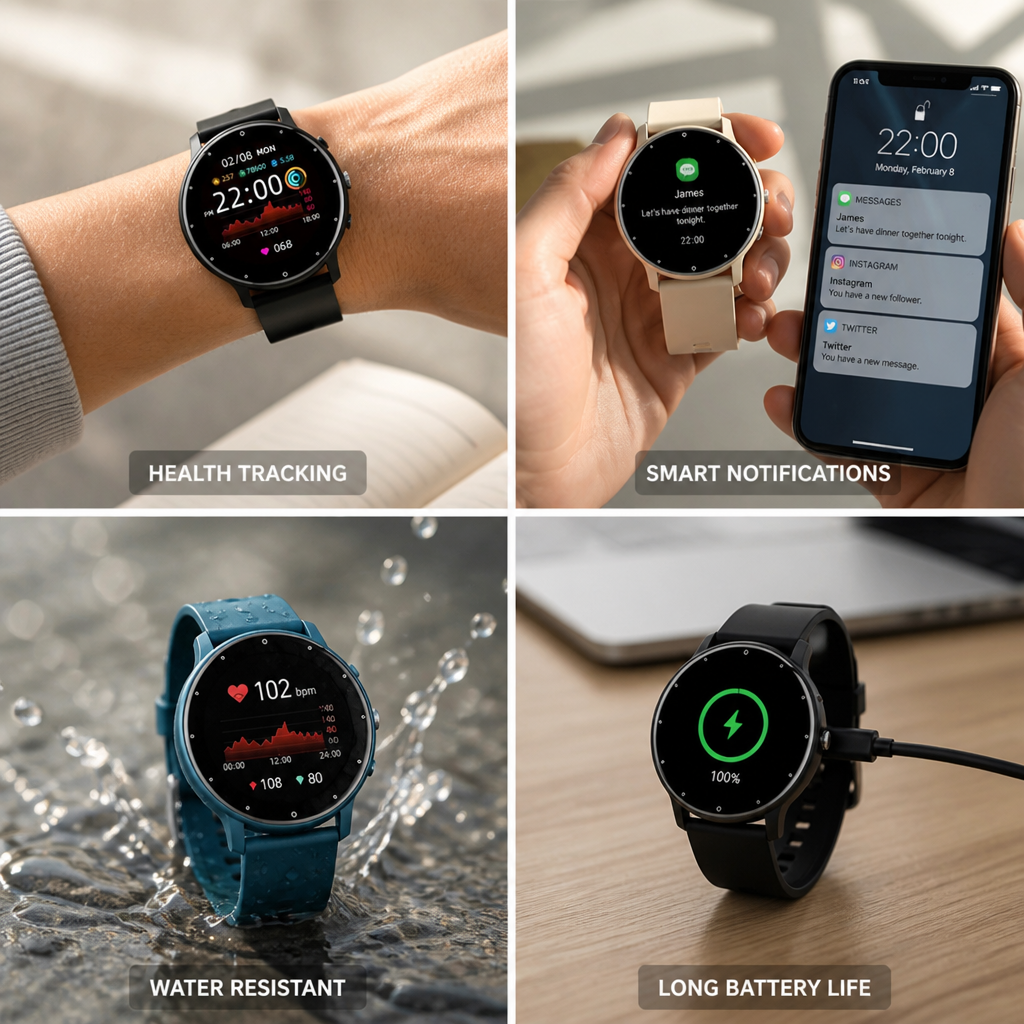 Heart Rate & Blood Oxygen Bluetooth-Enabled Fitness Watch