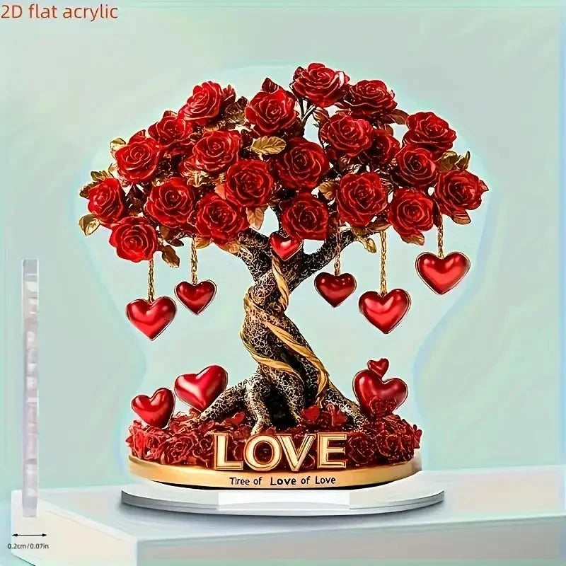 Heart-Shaped Acrylic Tree Decoration Golden Base Light-Reflecting