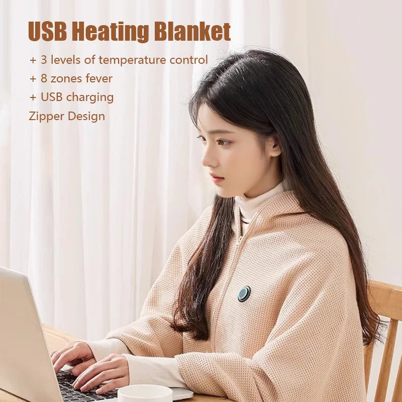 Heated Blanket USB-Powered Adjustable Heat 3 Settings Soft Fleece