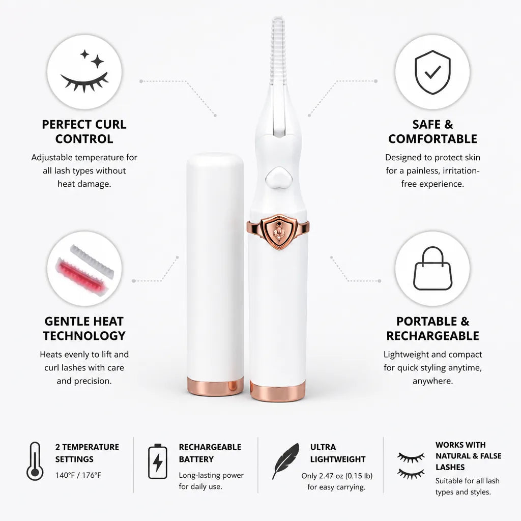 Heated Eyelash Curler Adjustable Temperature Rechargeable & Portable