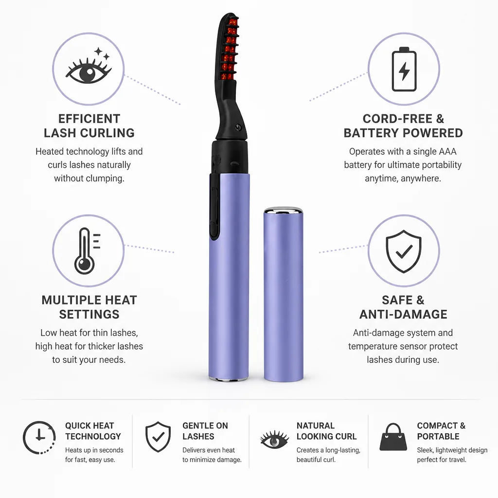 Heated Eyelash Curler Battery-Operated Anti-Damage Sensor
