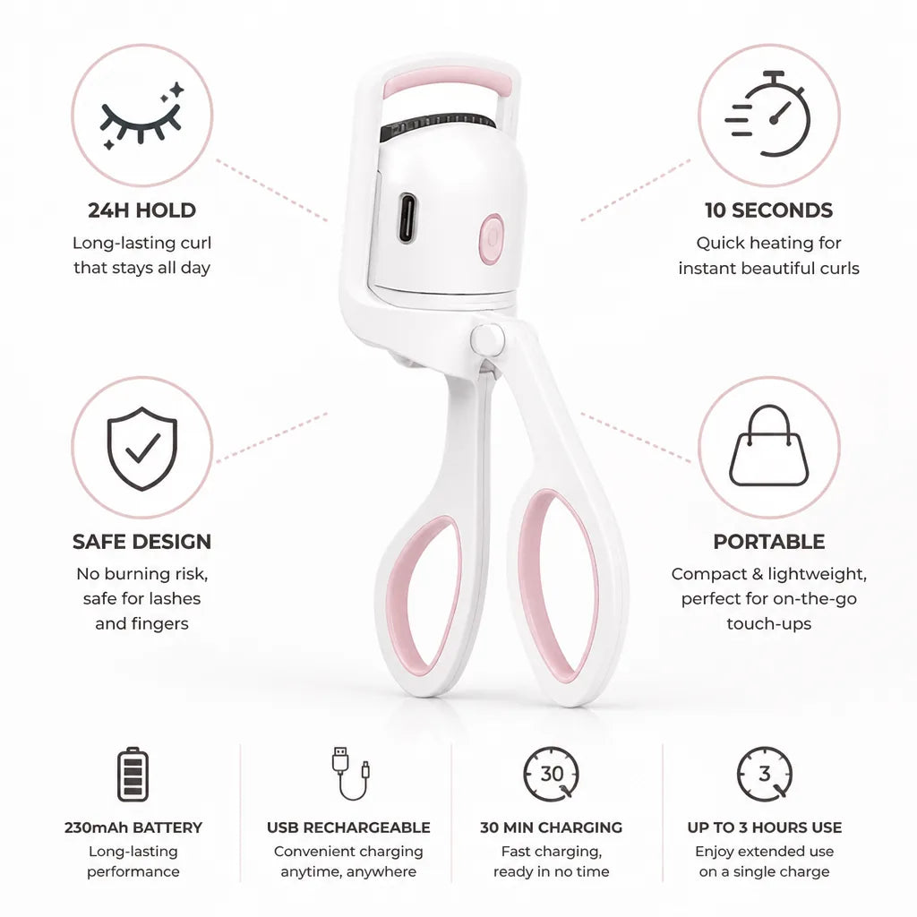 Heated Eyelash Curler USB Rechargeable & Portable 24-Hour Hold