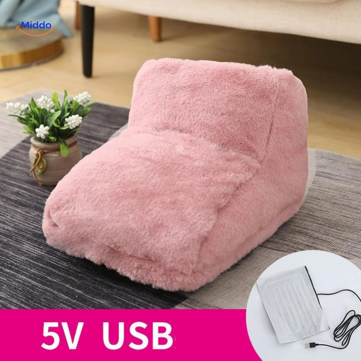 Heated Foot Warmer Slippers USB-Powered Faux Fur Non-Slip Sole