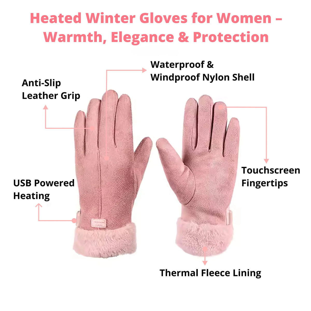 Heated Gloves USB-Rechargeable Waterproof Touchscreen-Compatible