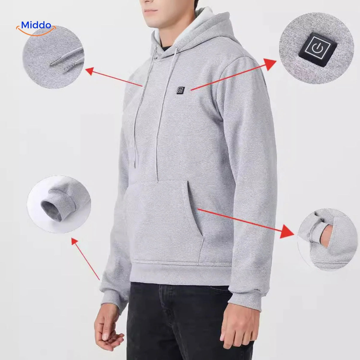 Heated Hoodie USB-Powered Three Heat Settings Stretch Fabric
