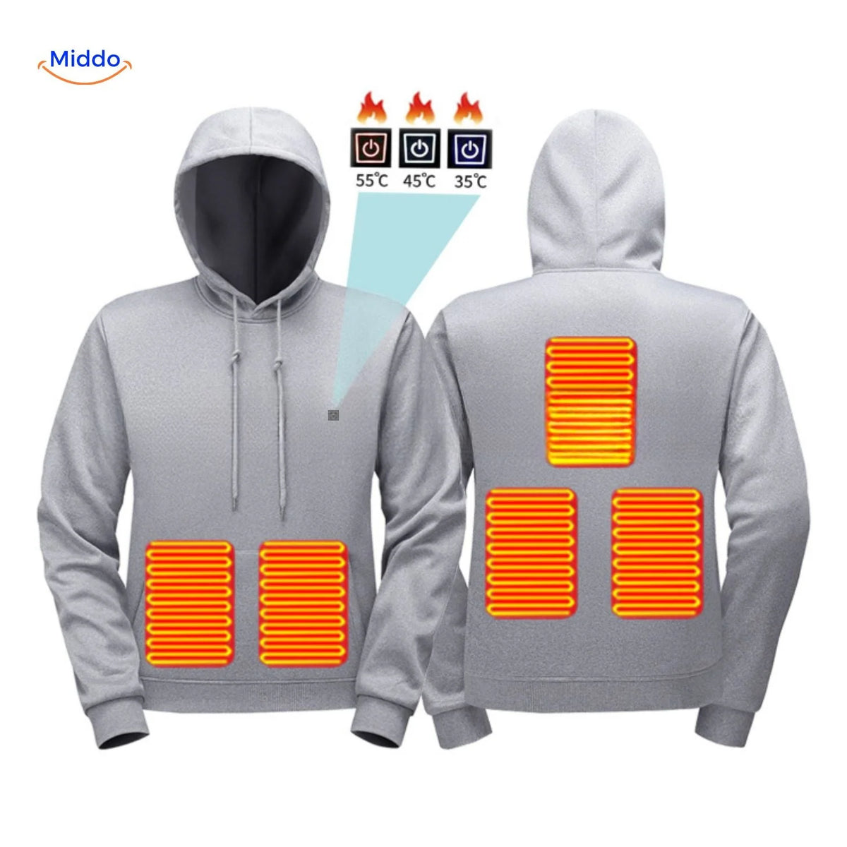 Heated Hoodie USB-Powered Three Heat Settings Stretch Fabric