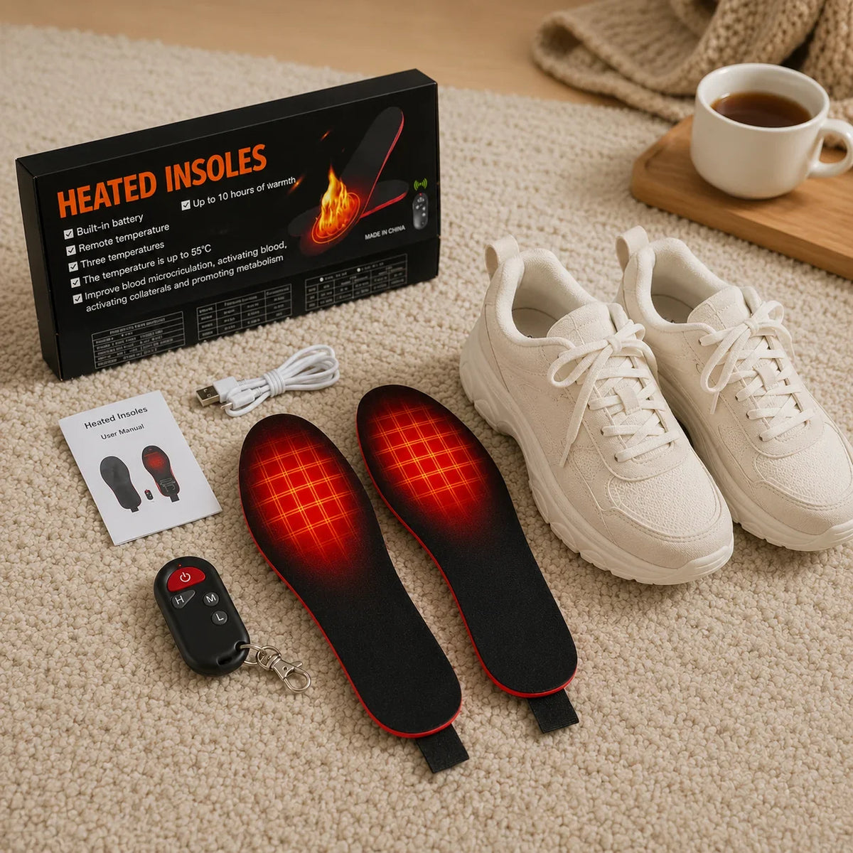 Heated Insoles Rechargeable Wireless Temperature Control Multiple Heat Settings