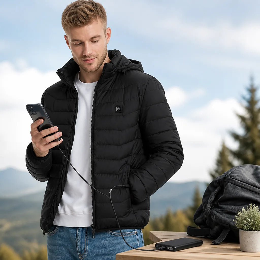 Heated Jacket USB-Powered Power Bank Pocket Water-Resistant