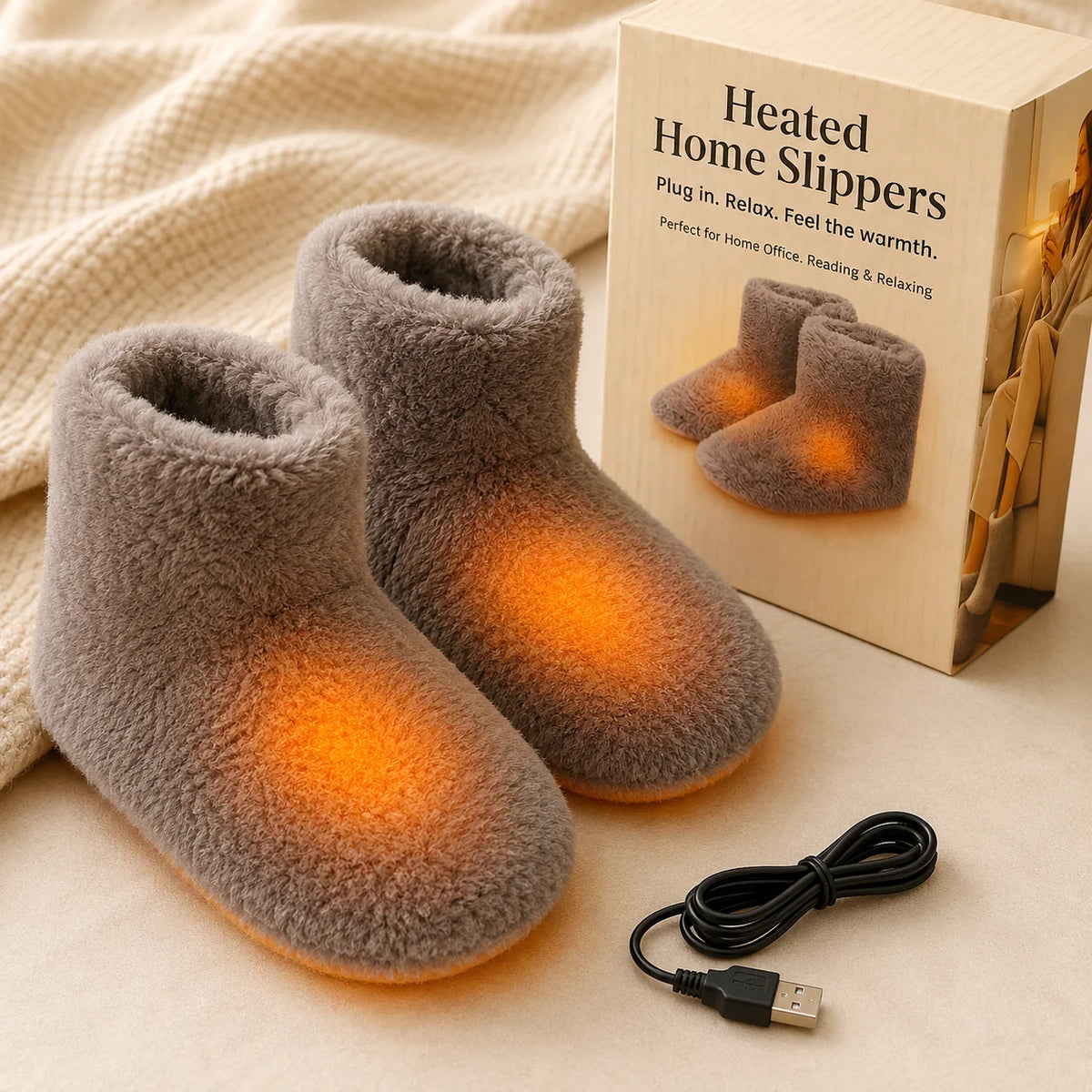 Heated Slippers USB-Powered Plush Fleece High-Cut Design