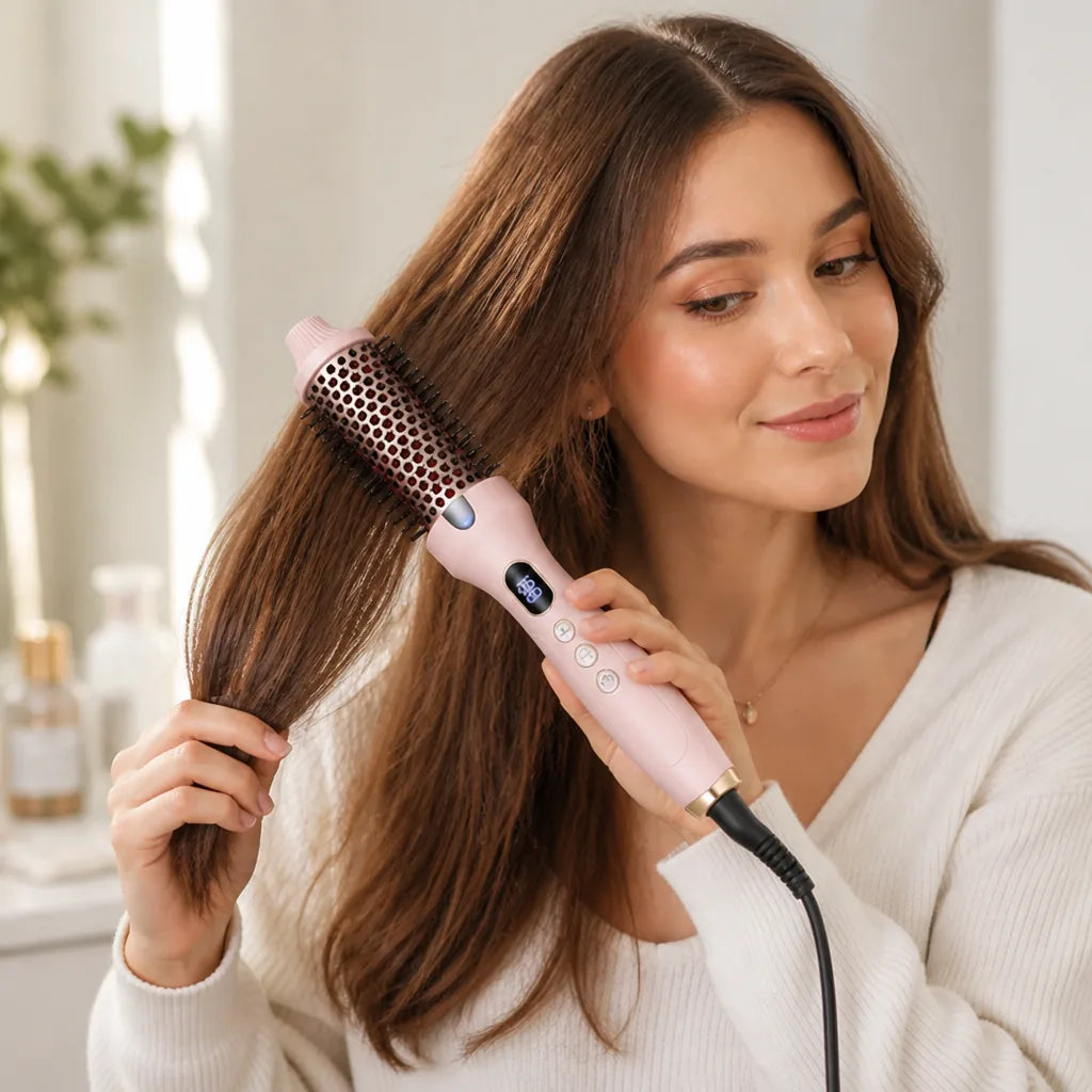 Heated Styling Brush Keratin Ceramic Straightens & Curls