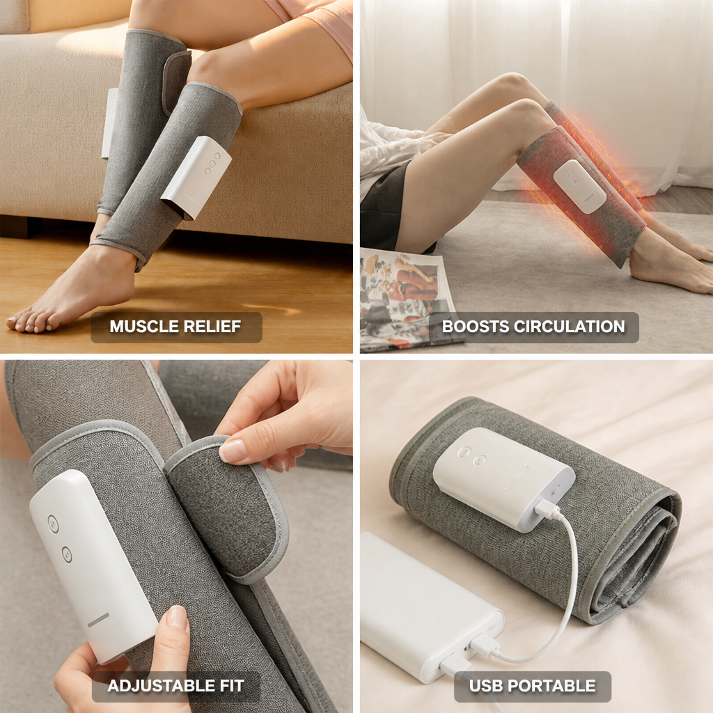 Heated USB-Powered Leg Massager (Adjustable Wraps & Intensity)