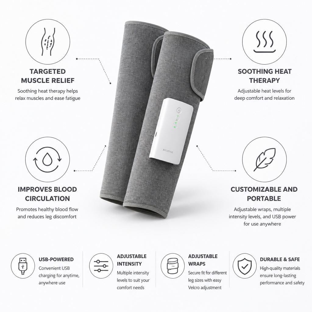 Heated USB-Powered Leg Massager (Adjustable Wraps & Intensity)