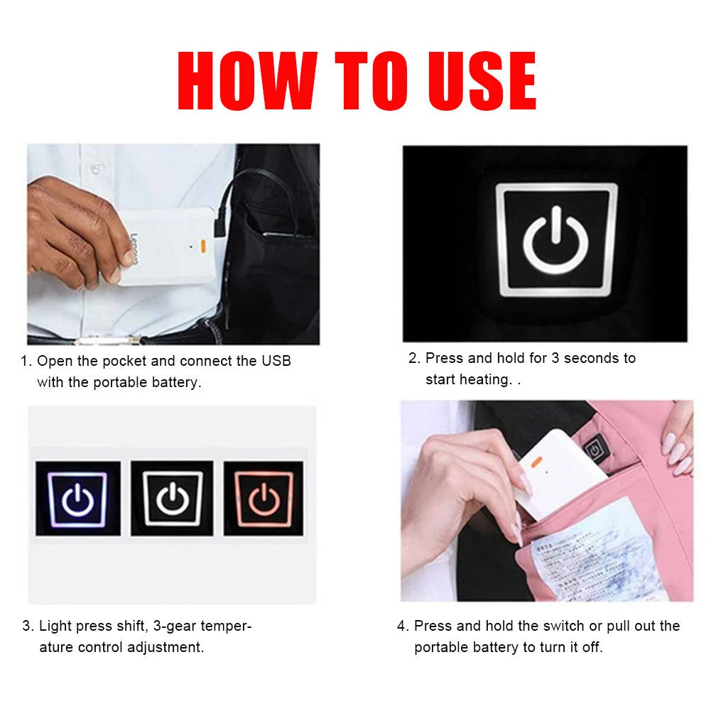 Heated Vest Five Heating Zones Three Settings