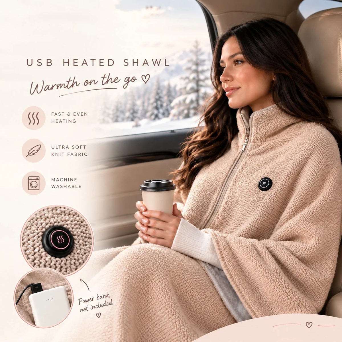 Heated Wrap Blanket USB-Powered Adjustable Heat Settings